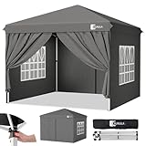 Sunula Pavillon 3x3 Wasserdicht Stabil Winterfest mit 4 Seitenwänden, Faltpavillon 3x3m mit Verdickten Röhren, Partyzelt Gartenpavillon Faltzelt für Camping Festival Party (Grau, Mit Seitenwänden)