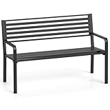 COSTWAY Gartenbank Metall, wetterfeste Sitzbank für 2 Personen, Balkonbank mit Rückenlehne & Armlehne, Metallbank bis 300 kg belastbar, Eisenbank für Garten, Terrasse, Balkon, 127 x 56 x 82 cm