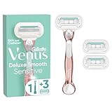 Gillette Venus Deluxe Smooth Sensitive Rosegold Rasierer Damen, Damenrasierer + 3 Rasierklingen mit 5-fach Klingen, mit diamantharter Beschichtung