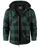 SwissWell Herren Hemdjacke Verdicken Karierts mit Reißverschluss Flanelljacke Plüschfutter Freizeit Gefüttert Kapuzenpullover Männer Winter Hemd Fleece Hoodie Winterjacke mit Taschen(Grün L)