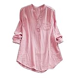 Musselin Bluse Damen Baumwolle Leinen Shirt V Ausschnitt Longbluse Oversize Langarm Leinenbluse Sommer Oberteile Tunika Leinenshirt Leicht Und Luftig Angebote des Tages Heute Sale