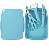 Sparschäler-Set für die Küche, Set mit 5 Schneidebrettern aus Weizenstroh, mit Tablett und Messer, geeignet für Picknick beim Camping, für Obst und Gemüse (blau)
