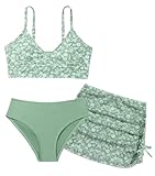SEAUR Mädchen Bikini Set mit Rock 3 Teilig Badebekleidung Gepolstert Teenager Bademode Modisch Gedruckt Badeanzug Kinder - 150