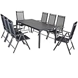 Casaria® Gartenmöbel Set 8 Stühle mit WPC Tisch 180x80cm Aluminium Sicherheitsglas Wetterfest Klappbar Modern Terrasse Balkon Möbel Sitzgruppe Garnitur Bern