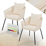 Juskys Rope Gartenstühle 2er Set wetterfest - bis 160 kg belastbar - Sitz- & Rückenkissen aus Polyester - 2 Stühle aus Stahl & Polypropylen für Garten, Terrasse & Balkon - Beige