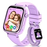 Oliimptek Smartwatch Kinder mit GPS und Telefon, SOS, Schulmodus, Nachrichten, Schrittzähler, IP68 Wasserdicht, Puzzlespiele, Wecker, Kids Smart Watch mit Langanhaltender Video & Phone Call, Lila