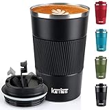 KETIEE Thermobecher Kaffeebecher to Go 13oz/380ml Edelstahl Kaffee-to-go Becher Thermo, Vakuum auslaufsicher Isolierbecher mit Deckel, Autobecher doppelwandig isoliert coffee-to-go becher, Schwarz