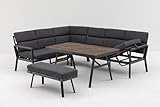Gardissimo 'Nara Oak Links, Dining Lounge mit Ecksofa, Esstisch, Bank & Kissen - wetterfest bis 9 Personen - Bezüge waschbar - Aluminium Garten Sitzgruppe Gartenlounge Garten Möbel Set - anthrazit
