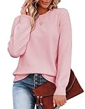 Zeagoo Damen Pullover Winter Strickpullover Langarm Rundhals Strickpulli Ausgehöhlt Sweater Slim Fit Strickwaren Tops Herbst Einfarbig Oberteile Rosa XL