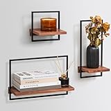 LUA TREND 3 Teiliges Set-Eiche Regale für Wände | Wanddeko aus Metall und Echtholz-Veneer | Japandi Style | wanddeko Wohnzimmer | wandregal küche | wanddeko Schlafzimmer | Wand Regal (Walnuss)