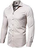 INFLATION Herren Hemd Aus Bambusfaser umweltfreudlich Elastisch Slim Fit für Freizeit Business Hochzeit Reine Farbe Hemd Langarm Herren-Hemd, Gr.M, Beige
