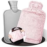HAOCEE Wärmflasche mit Bezug, 2L Wärmeflasche Groß Flauschig,Wärmflaschen mit Känguru-Tasche,Auslaufsicher und Getestet, Bettflasche lange warm, Hot Water Bottle (Rosa)