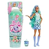 Barbie Pop Reveal Bubble Tea Serie Puppe und Zubehör, duftende Green-Tea-Modepuppe mit Haustier, 8 Überraschungen, darunter Farbwechsel, Becher zur Aufbewahrung, HTJ21