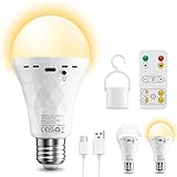 E27 LED Glühbirne USB Rechargeable 2600mAh Lampe Warmweiss&Kaltweiss Dimmbar mit Fernbedienung,Timing Lampen E27-Sockel&Wiederaufladbare Dual-Purpose mit Haken für Tischlampe,Pendellampe,Campinglampe
