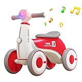 Kinder Laufrad ab 1 Jahr, Vorschul-Erstfahrrad und Geschenke zum 1. Geburtstag, 4-Räder-Kleinkind-Laufrad für 1-5-jährige Jungen und Mädchen, Spielzeugauto mit Lichtern und Musik,Rot