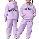 Generisch Kinder Trainingsanzug Mädchen Jungen Langarm Hoodie Pullover Hosen Outfit Warme Solide Sportbekleidung (Purple, 8-9 Years)