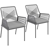 Outsunny 2er Set Gartenstuhl Rattan Gartenmöbel mit Armlehne Rückenlehne abnehmbar Sitzkissen wetterfest Outdoor Essstühle Gartenstühle Balkonstuhl Rattanstuhl für Garten Balkon Terrasse Dunkelgrau