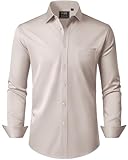J.VER Herren Hemd Regular Fit Beige Langarm Herrenhemden Beige Freizeithemd Oberhemden Bügelfrei Stretch Hochzeit Modern,XL