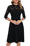 HOMEYEE Damen Elegant Spitze 3/4 Ärmel Rockabilly Kleid Retro Knielang Cocktailkleid für Hochzeit A368 (M, Schwarz)