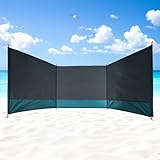 Strand Windschutz grau mit Tragetasche - 400 x 140 cm - Camping Sichtschutz mit Seil und Heringen - Strandzaun Blickschutz See Meer Garten Pool Sicht Schutzwand Spanische Wand