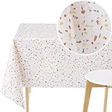 KP HOME PVC Tischdecke mit Terrazzo Muster - Wachstuchtischdecke Wasserdicht und Abwaschbar 200 x 140 cm Rechteckig - Abstrakte Weiß Marmor Wachstischdecke, Vinyl Wachstuch Kunststoff fur Outdoor 2m