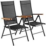 LIFERUN Gartenstühle Alu 2er Set, Gartenstuhl Hochlehner Klappbar mit 7-Fach Verstellbar Rückenlehne, Teakbraun WPC Armlehnen, Balkonstühle bis 120kg, Leicht Campingstühle, Komfortabel Wetterfest 2pcs