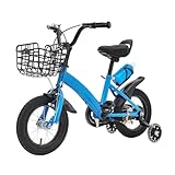 HUOMMGS 12 Zoll Kinderfahrrad HöHenverstellbar Kinder Fahrrad für 2-5 Jahre Upgraded Kinders Trainingsfahrrad mit Stützrädern, Korb & Wasserflasche Mädchenfahrrad Jungenfahrrad (Blau)