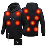 Beheizbare Hoodie für Herren Damen Elektrische Jacke Beheizte Heizweste Kapuzenpullover Sweatshirt 11 Heizzonen mit Kapuze Winter Warm (DE/NL/SE/PL, Alphanumerisch, M, Regular, Regular, Schwarz)