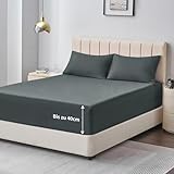 Aisbo Spannbettlaken 180x200cm Bettlaken Boxspringbett - Bett Laken Grau 180x200 aus Premium Mikrofaser, weiches Spannbetttuch 180 x 200 Anthrazit Steghöhe 40cm für Wasserbett Bed Fitted Sheet