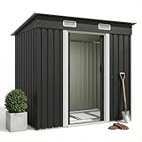 JUMMICO Metall Gerätehaus 3.63m³ Geräteschuppen 183x109x182cm, Gartenschuppen mit Fundament und Schiebetüre, Gartenhaus für Gartengeräte und Mülltonnen, Schwarz