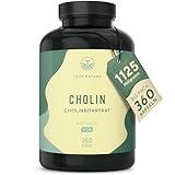 Cholin Bitartrat Kapseln - 360 Kapseln - *Leberkur, Homocystein & Fettstoffwechsel (EFSA) - Vegan, Deutsche Produktion - TRUE NATURE®