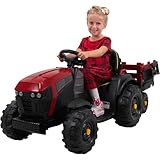Actionbikes Motors Kinder Elektroauto TD925 | Fernbedienung mit First Funktion - Kinderauto elektrisch - Traktor mit Anhänger - Bulldog - Kindertraktor - Elektro Traktor ab 3 Jahre (Rot/Schwarz)