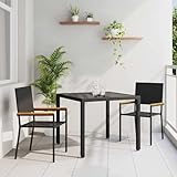 FWIKDUN 3 pcs Garten Essgruppe Schwarz Poly-Rattan Esstischgarnitur mit Tisch und Stühlen für Terrasse Gartenmöbel