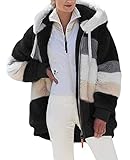 ABINGOO Damen Mantel Kapuzenjacke Winterjacke Mode Warm Hoodie Pullover Jacken Reißverschluss Plüschjacke Fleecejacke Oberteile(Schwarz,2XL)