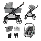 Maxi-Cosi Zelia Select Trio, Baby Kinderwagen 3 in 1 mit Kindersitz, 0–4 Jahre (0–22 kg), Einhändig Klappbar, Kompaktes und Wendbares Kinderwagen Set, Mit CabrioFix S i-Size-Kindersitz, Grau