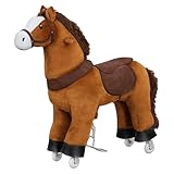 WOLTU Stehpferd auf Rollen, Spielpferd zum Reiten, Pferd zum draufsitzen, Schaukelpferd für Kinder, Plüschpferd ab 4 Jahren, mit Klang, Indoor Outdoor, aus Holz Metall, Braun