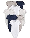 Simple Joys by Carter's Unisex Baby Neutral Short-Sleeve Bodysuit Body, Marineblau Heidekraut/Weiß/Haferbeige, 12 Monate (8er Pack)