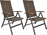 BRUBAKER 2er Set Polyrattan Gartenstuhl Modena - Hochlehner aus Metall und Poly Rattan klappbar - 7-Fach verstellbare Rückenlehne - wetterfester Faltstuhl/Klappstuhl - Braun Grau