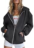 Timuspo Kapuzenjacke Damen Oversize Basic Langarm Classic Zip Hoodie mit Kapuze und Taschen Oversized Sweatjacke Warm Kapuzenpullover Dunkelgrau XL