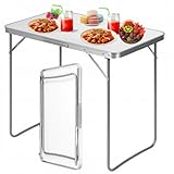 KRUMAD Campingtisch Klappbar 70x50x60 cm, Gartentisch Ausziehbar, Klapptisch Camping, Wetterfest und Stabil, Ideal für Camping, Garten, Balkon, Picknick, Beinverriegelungssystem, Tragbar mit Griff