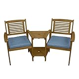 Doppel Gartenbank mit Tisch Loveseat Wetterfest 2-Sitzer Akazie Adirondack Liebessitz Sitzbank Sonnenschirmloch Ecksitz Eckbank Terrasse Balkon Gartenmöbel 320kg Kapazität Akazienholz 2 GRATIS Kissen