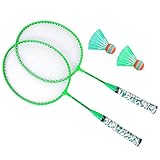 1 Paar Kinder Badmintonschläger Set, Outdoor Indoor Kids Sportspiel Badminton Schläger Set mit 2 Bällen(Leuchtendes Grün)