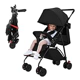 Kinderwagen, Kinder Buggy, Zusammenklappen mit einer Hand, Kinderbuggy mit Liegefunktion, Fußstützen, Atmungsaktive Netze und Vorzelte, Rückenlehne mit hartem Kissen, Hinterrad mit Fußbremse