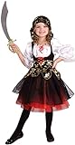 Tante Tina Piratenkostüm Mädchen - 2-teiliges Piratenkostüm für Mädchen mit Kleid und Kopfband - Schwarz/Weiß/Rot - Größe XL (152) - geeignet für Kinder von 10 bis 12 Jahren