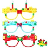 Fowecelt Bauklötze Brillen Spleißbrille Spielzeug: 12 Stück Building Bricks Gläser Bausteine Brillen Kreatives buntes DIY-Brillenspielzeug Personalisierte Geschenke für Kindergeburtstag