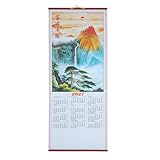 TOMETURE Chinesischer Hängekalender – Monatsplaner 2027 (Jahr des Schafes) – Feng-Shui-Wandkalender in Rattanoptik für Wohnzimmer, Büro und Neujahrsdekoration