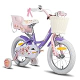 JOYSTAR Einhorn 12 Zoll Kinderfahrrad für 3 4 5 Jahre Mädchen, Kinderfahrrad mit Puppenfahrradsitz & Stützrädern& Korbstreamer,helles Violett