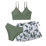 Bikini MäDchen Set 3Pcs Bikini Top Mit Triangel Bikinihose Und RüSchen Rock Kinder Blumen Verstellbarer Schultergurt Bustier Tankini Sommer SchöNe Schnelltrocknende SüßE Schwimmanzug