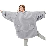 BEDSURE Hoodie Decke mit Ärmeln Deckenpullover - Tragbare Decke zum Anziehen als Geschenke für Frauen Damen, Warm Kuschelpullover Erwachsene weich Ärmeldecke Grau 95x85 cm