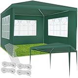 tectake® Pavillon 3x3 m, Zelt groß, wasserdicht, für Garten und Camping, Gartenpavillon, Partyzelt, Event Shelter, Festzelt, Gartenpavillon 3x3 m mit 3 Seitenwänden mit Fenstern, inkl. Heringe - grün